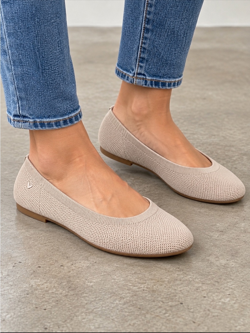 VIVAIA Knit Ballet Flats Woman 43 US 11 Tan Almond Toe Washable Lightweight FLAW